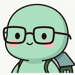 운영자 블로그의 프로필 캐릭터. 안경 쓴 민트색 거북이가 작은 집을 업고 있다